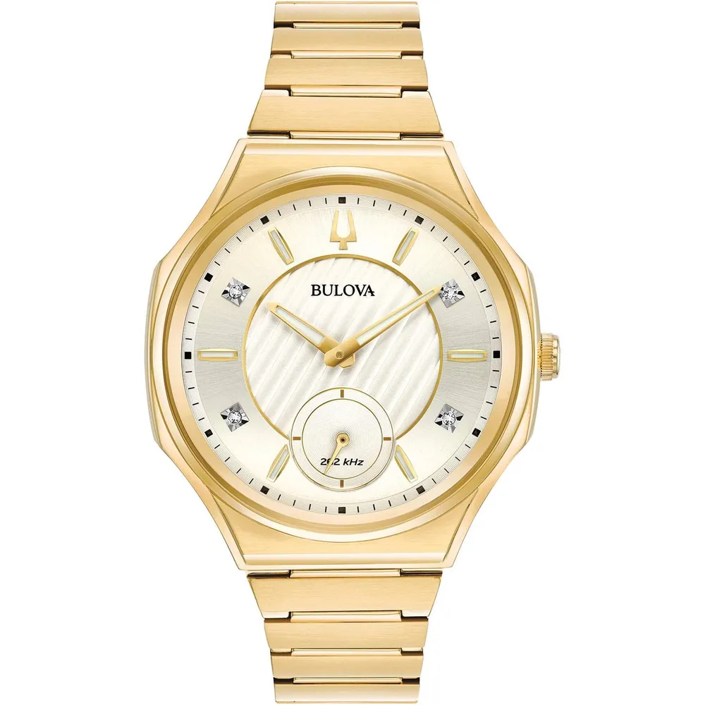Bulova reloj Curv cuarzo mujer acero inoxidable brazalete con diamantes | Oro