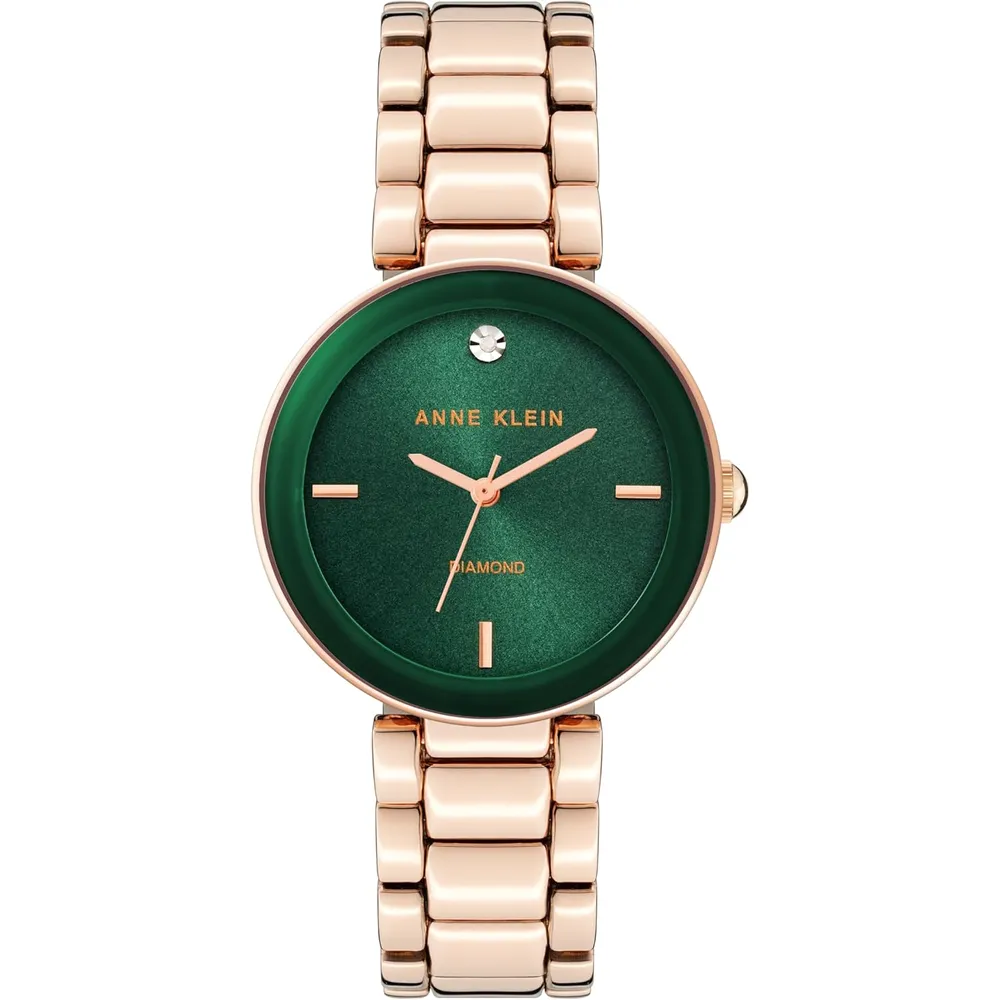 Anne Klein AK/1362GNRG reloj para dama con diamante genuino | 32 mm - Oro rosa/verde.