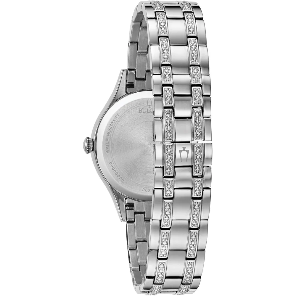 Bulova set de regalo mujer cristal reloj cuarzo 3 agujas y brazalete | Plateado