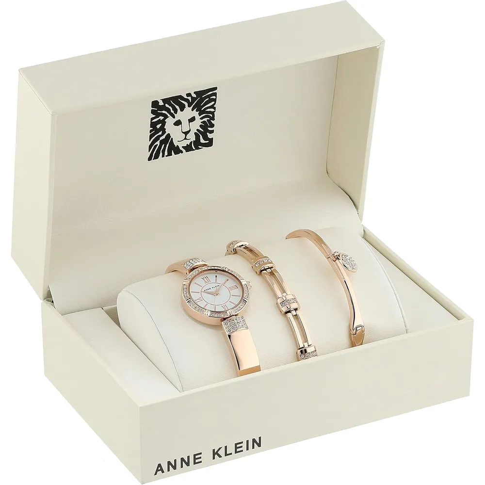Anne Klein AK/3295SVST set para mujer: reloj con cristales y pulseras | 28 mm - Oro Rosa