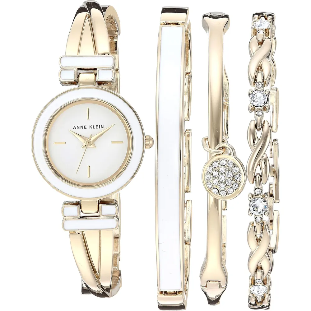 ANNE KLEIN SET PARA MUJER: RELOJ CON CRISTALES Y PULSERAS | 24.5 MM - Dorado/blanco