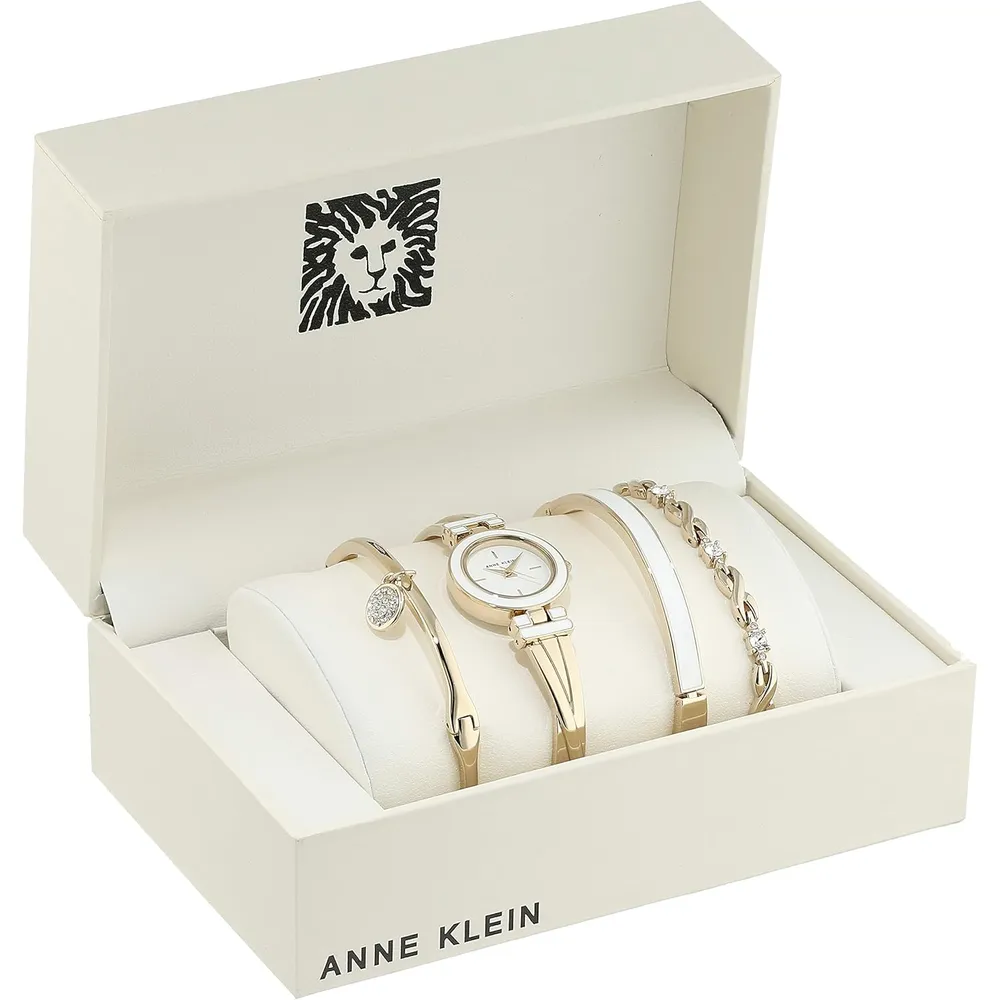ANNE KLEIN SET PARA MUJER: RELOJ CON CRISTALES Y PULSERAS | 24.5 MM - Dorado/blanco