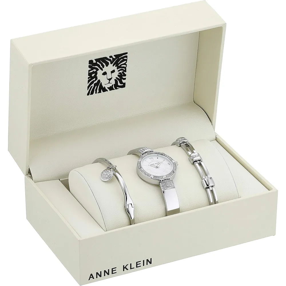 Anne Klein AK/3295SVST set para mujer: reloj con cristales y pulseras | 28 mm - Plateado
