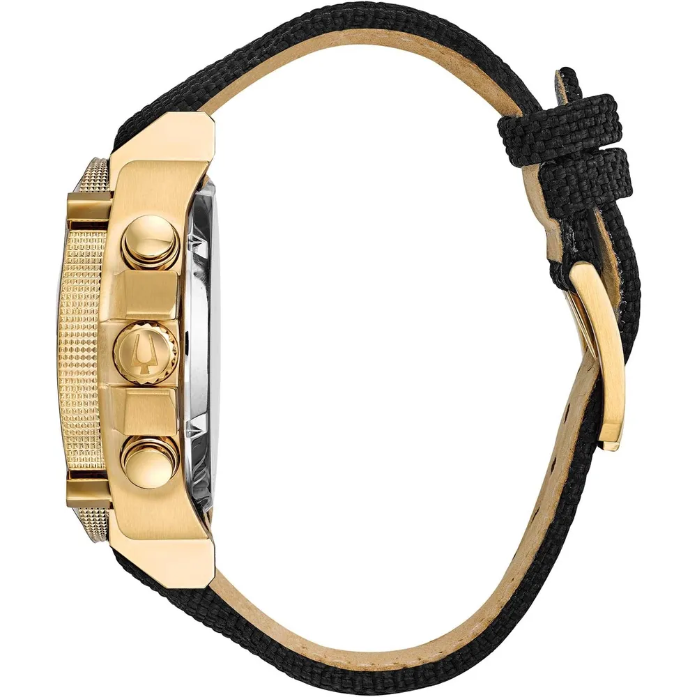 Bulova reloj cronógrafo Precisionist hombre acero inoxidable correa de nailon | Negro/Dorado