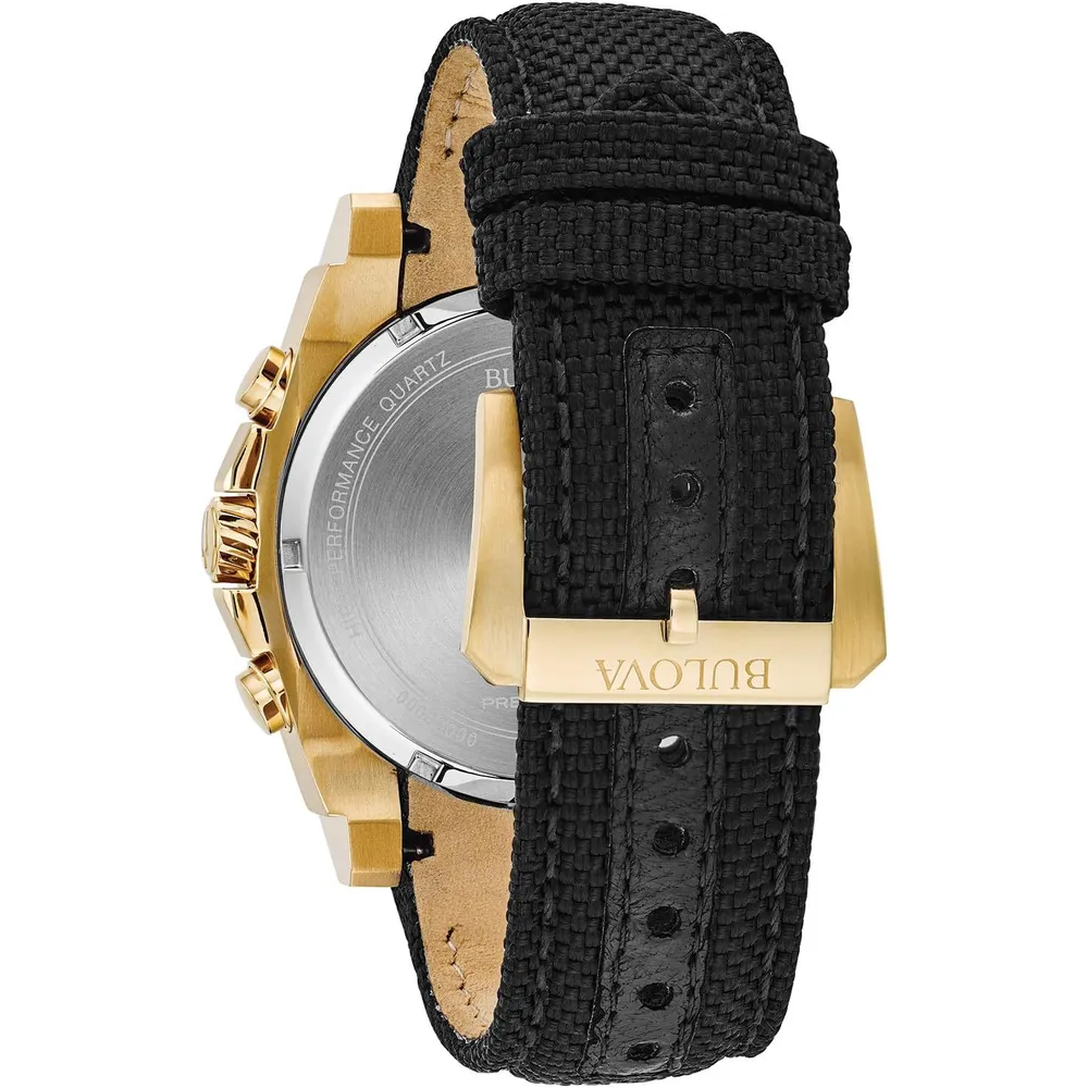 Bulova reloj cronógrafo Precisionist hombre acero inoxidable correa de nailon | Negro/Dorado