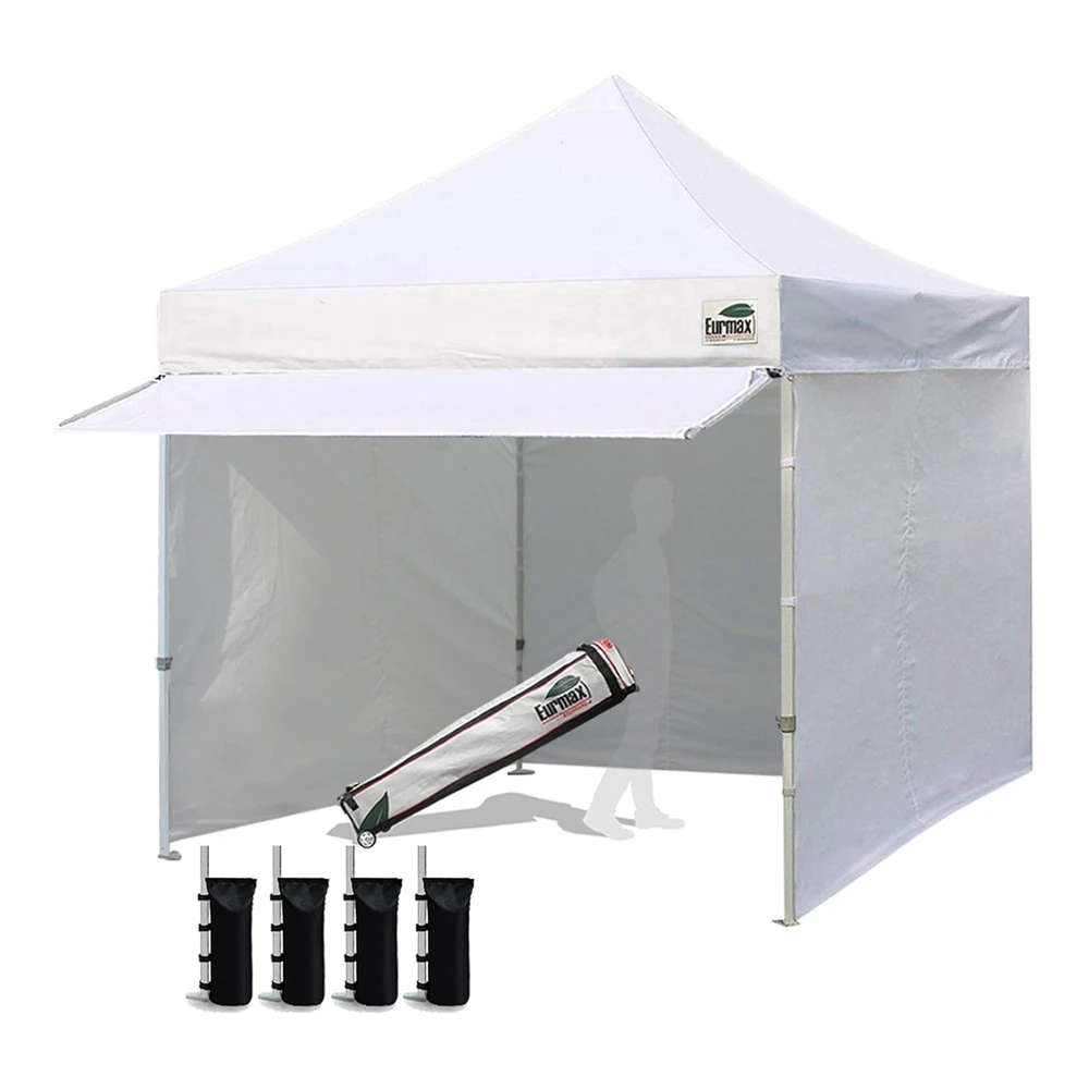 Toldo Eurmax Comercial de 3 M X 3 M - Carpa para Armar - Toldos para Fiestas En Exteriores con 4 Paredes Laterales Desmontables - con Cierres - y Bolsa con Ruedas - Bono de 4 Bolsas de Arena y Toldo Extendido de 2.2 M².