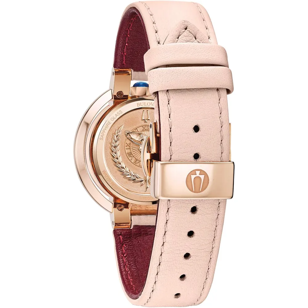 Bulova reloj Rubaiyat cuarzo mujer acero inoxidable correa piel diamantes | Oro Rosa