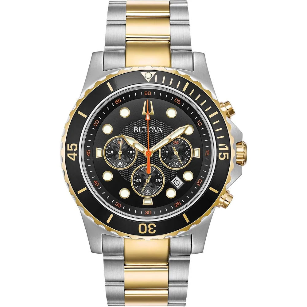 Bulova reloj clásico deportivo hombre cronógrafo cuarzo 6 agujas calendario | Oro/Plata