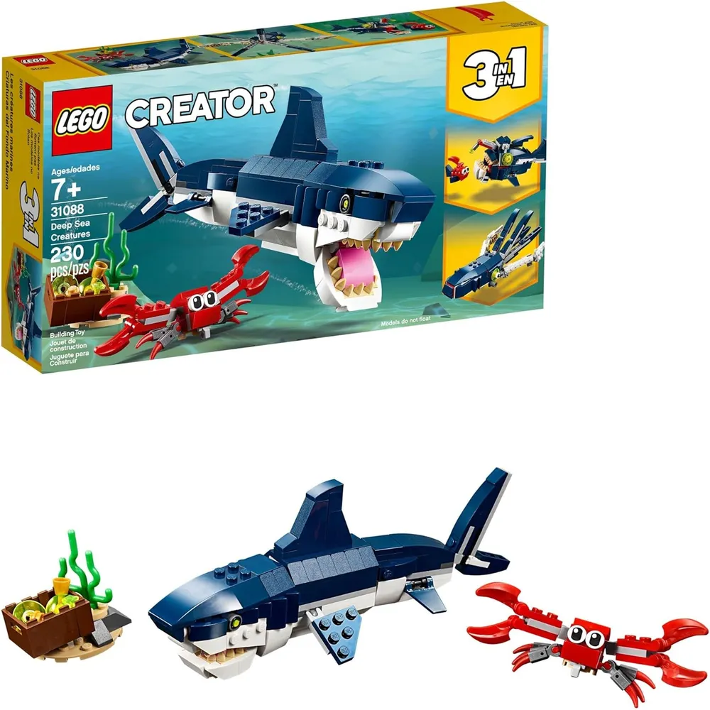 Lego Creator 3 en 1 criaturas marinas tiburón calamar cangrejo y pez