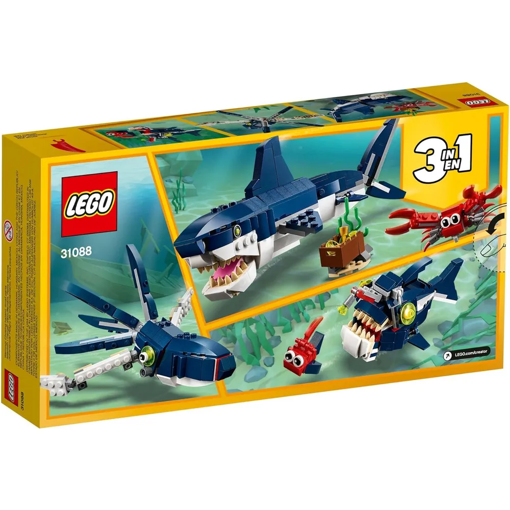 Lego Creator 3 en 1 criaturas marinas tiburón calamar cangrejo y pez