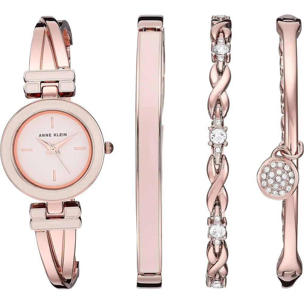 ANNE KLEIN SET PARA MUJER: RELOJ CON CRISTALES Y PULSERAS | 24.5 MM - Oro rosa/Rosado