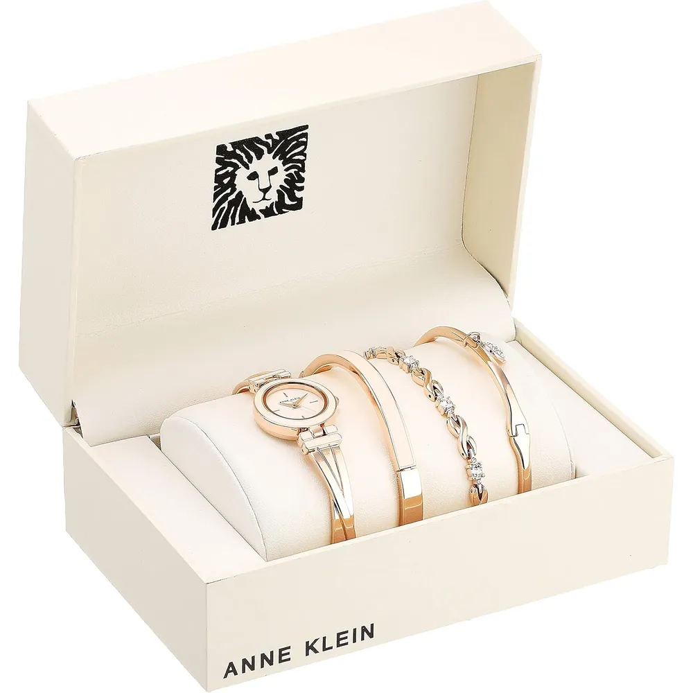 ANNE KLEIN SET PARA MUJER: RELOJ CON CRISTALES Y PULSERAS | 24.5 MM - Oro rosa/Rosado