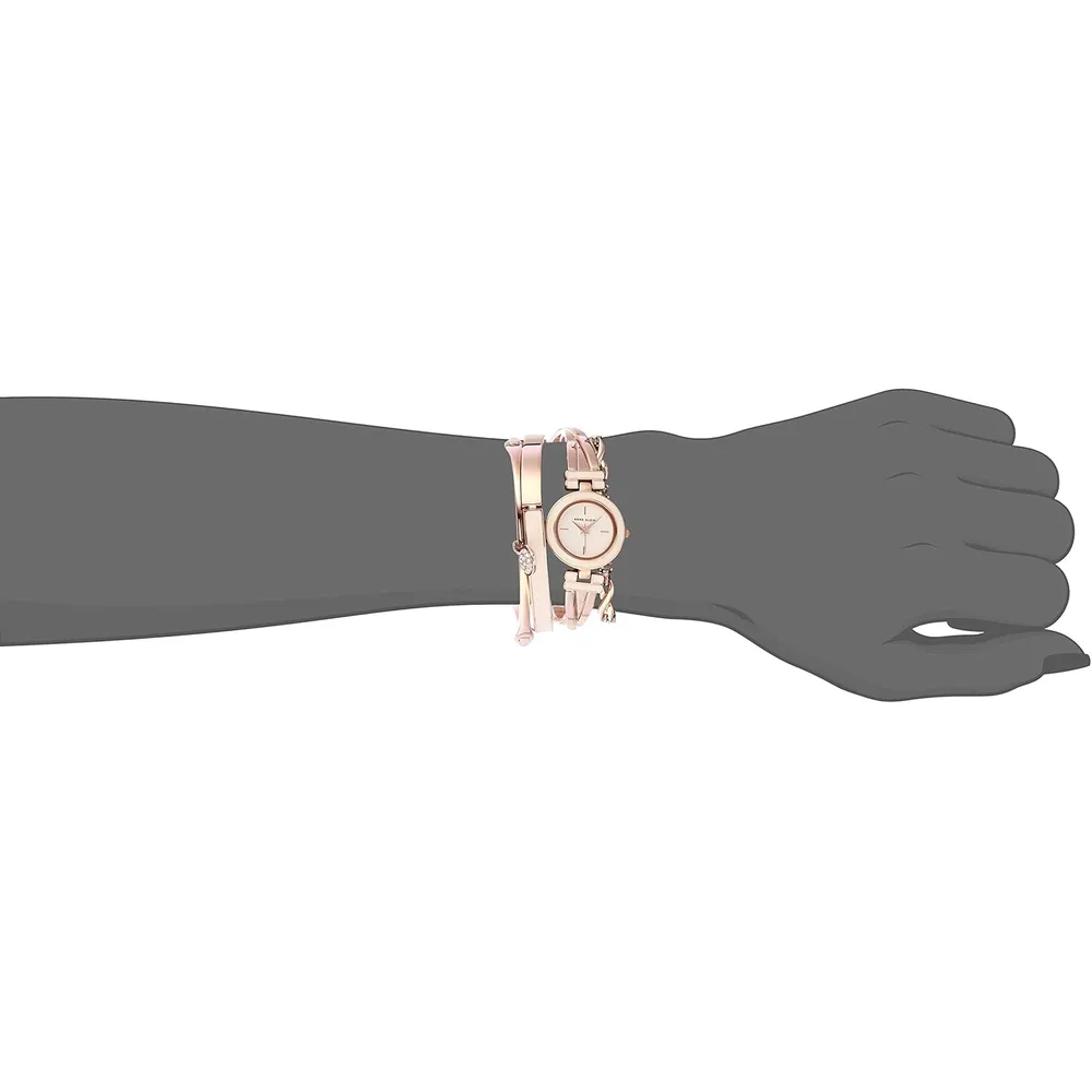 ANNE KLEIN SET PARA MUJER: RELOJ CON CRISTALES Y PULSERAS | 24.5 MM - Oro rosa/Rosado