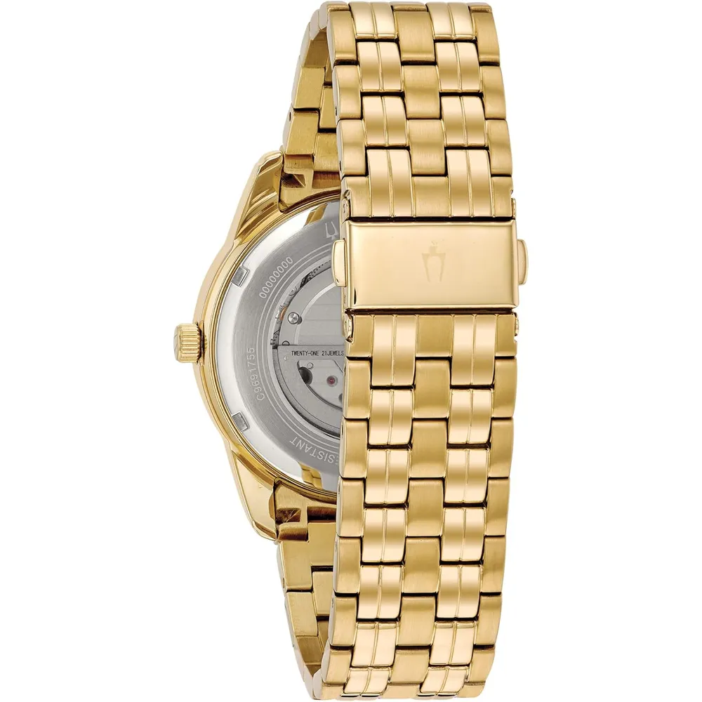 Bulova reloj clásico automático hombre 3 agujas acero inoxidable dorado | Oro/Azul