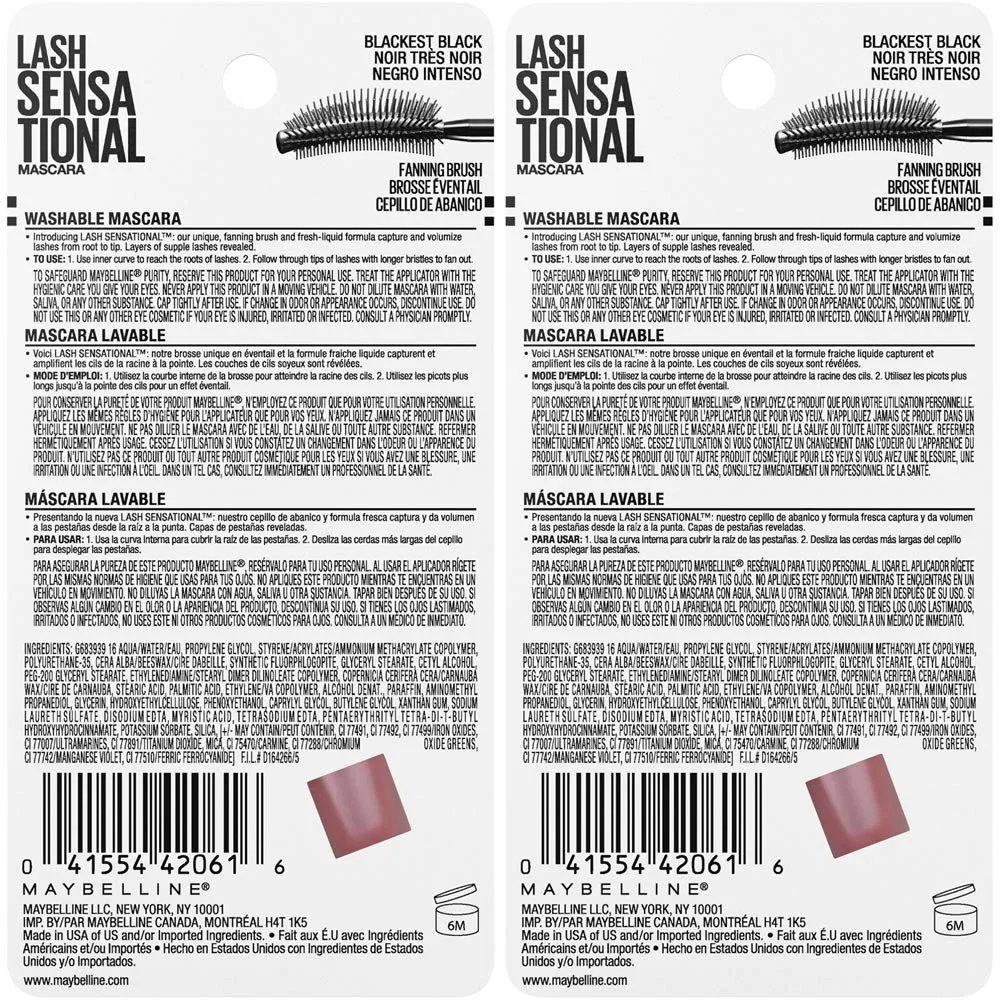 PACK 2 MÁSCARA DE PESTAÑAS LASH SENSATIONAL MAYBELLINE | BLACKEST BLACK