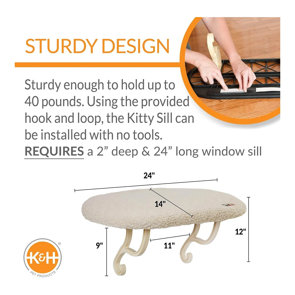 Kyh Pet Products Kitty Sill Window Sill Cat Perch Cat Window Perch con Cubierta Lavable - Forro Polar Sin Calefacción | Blanco