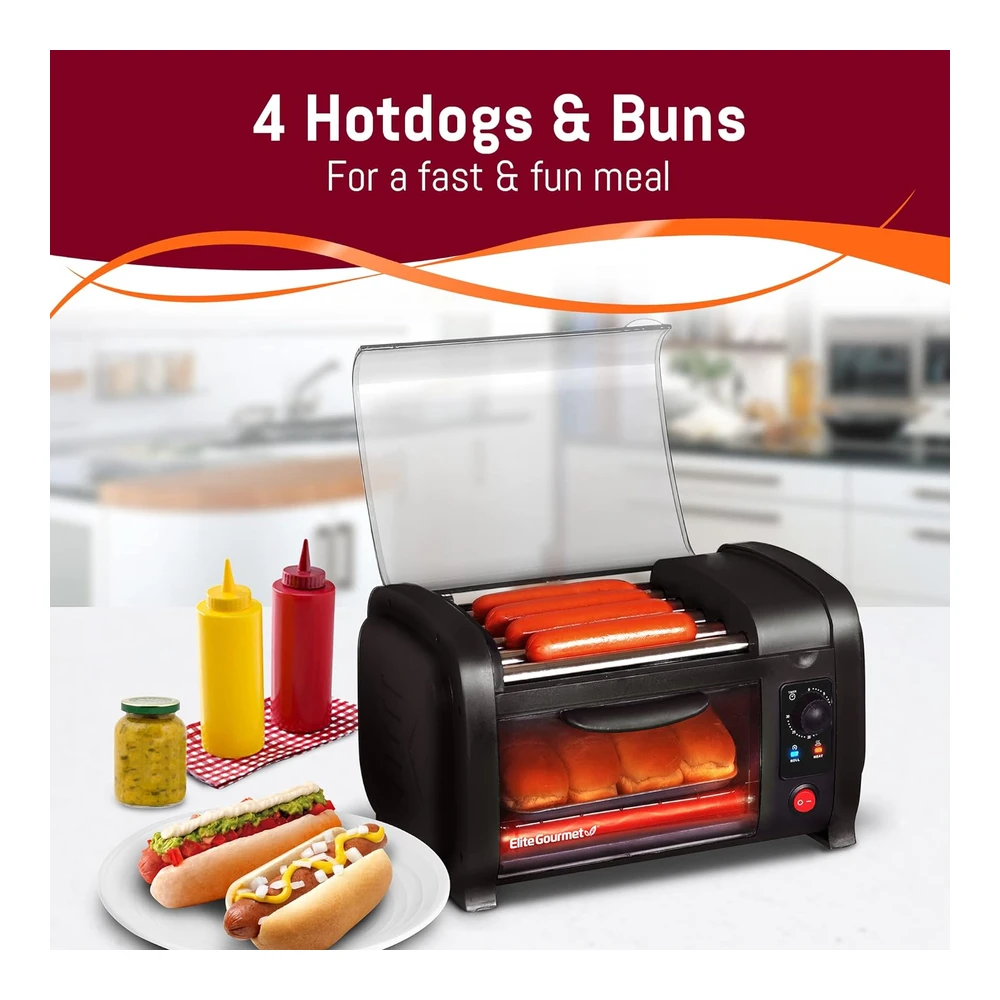 b07hywhkmx_1.webp ELITE CUISINE HORNO TOSTADOR PARA HOT DOGS – 4 BOLLOS, BANDEJA PARA MIGAS – NEGRO