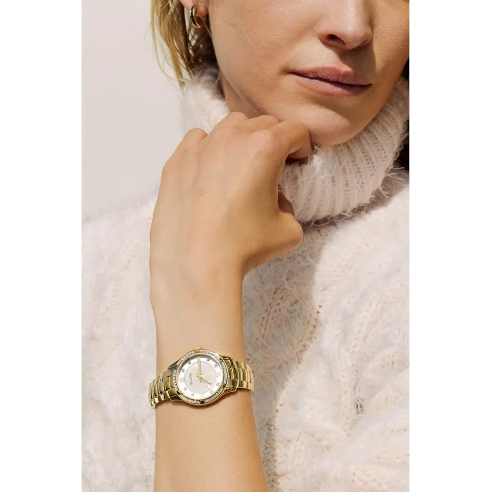 Bulova reloj mujer acero inoxidable cuarzo 3 agujas nácar | Oro