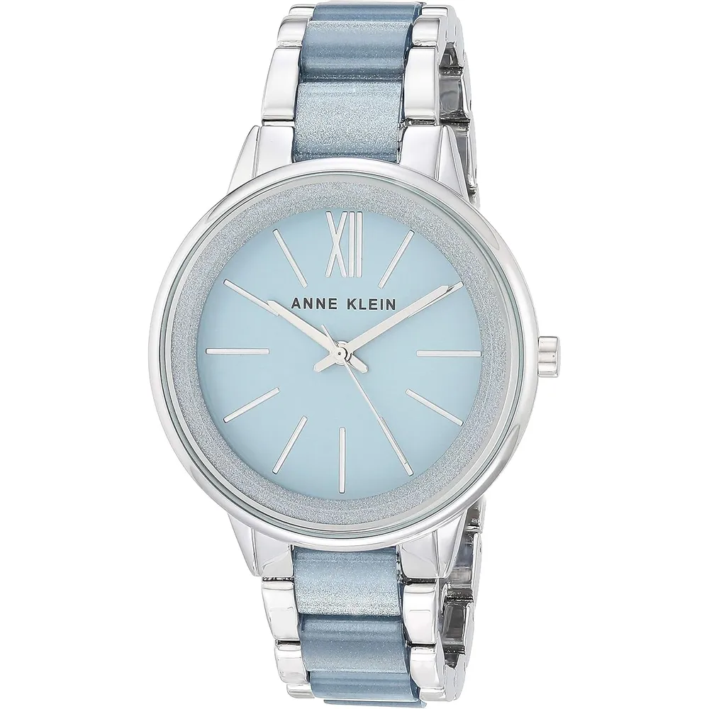 Anne Klein AK/1413LBSV reloj para mujer con pulsera de resina | 37 mm - Celeste/Plateado