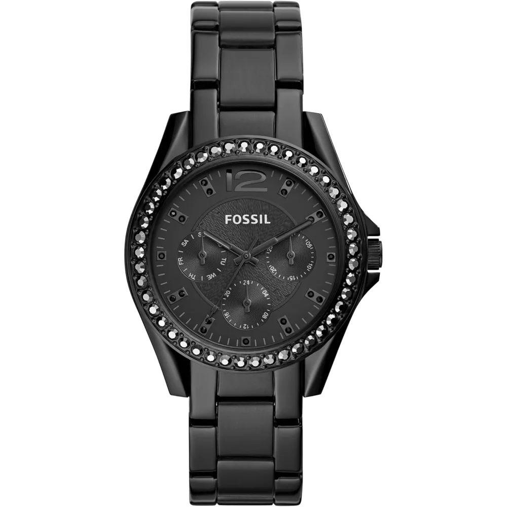 Fossil reloj multifunción Riley para mujer, acero inoxidable | Negro