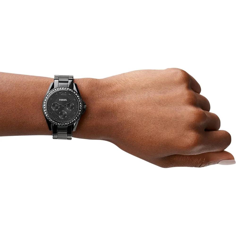 Fossil reloj multifunción Riley para mujer, acero inoxidable | Negro
