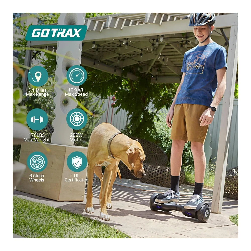 Gotrax Hoverboard con Ruedas Led de 6.5' y Faro - 6.2 Mph Superior y Motor Dual de 200 W - Certificado Ul2272 y Batería de 50.4 Wh