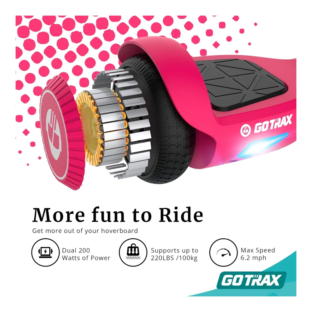 Gotrax Hoverboard con Ruedas Led de 6.5' y Faro - 6.2 Mph Superior y Motor Dual de 200 W - Certificado Ul2272 y Batería de 50.4 Wh