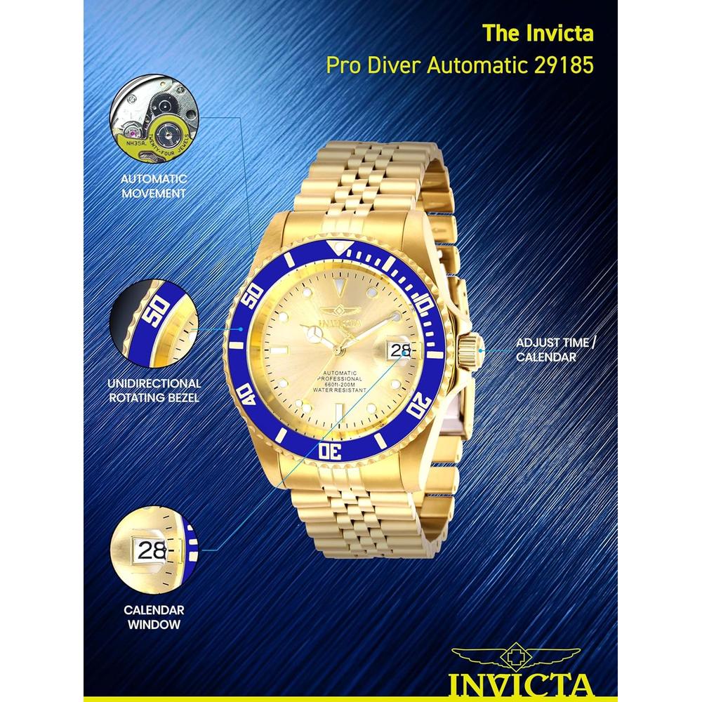 Reloj Invicta Pro Diver para hombre estilo buzo cristal mineral | Oro y Azul