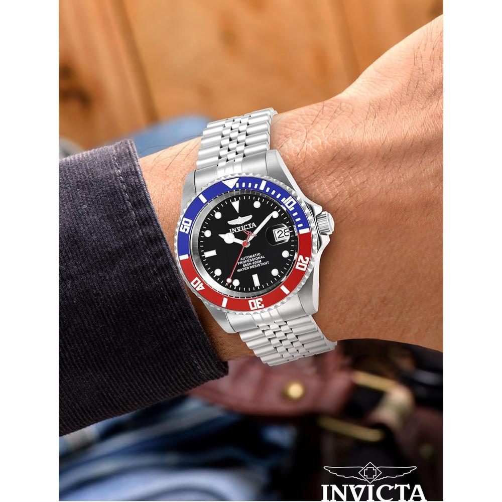 Reloj Invicta Pro Diver para hombre estilo buzo cristal mineral automático | Plateado y Negro