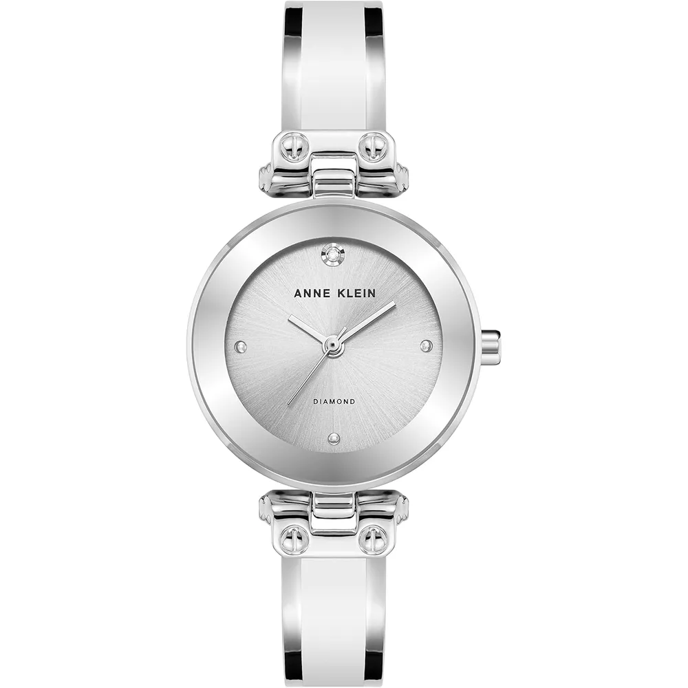 Anne Klein AK/1980BKGB reloj para mujer con diamante y pulsera tipo brazalete | 28 mm - Blanco/Plata