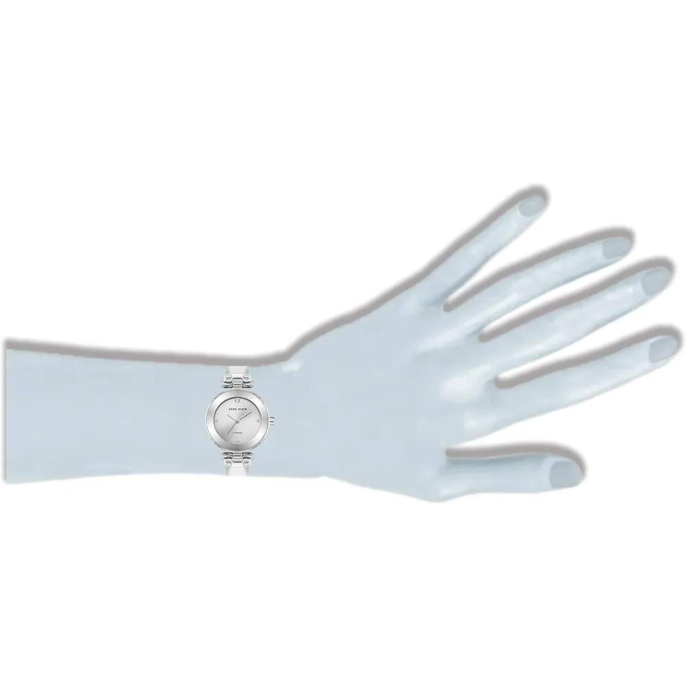 Anne Klein AK/1980BKGB reloj para mujer con diamante y pulsera tipo brazalete | 28 mm - Blanco/Plata