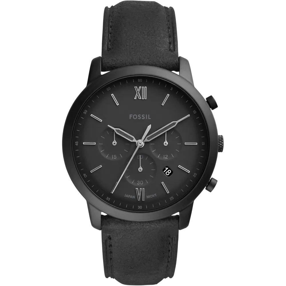 Fossil reloj cronógrafo Neutra de cuarzo para hombre, acero y cuero | Negro