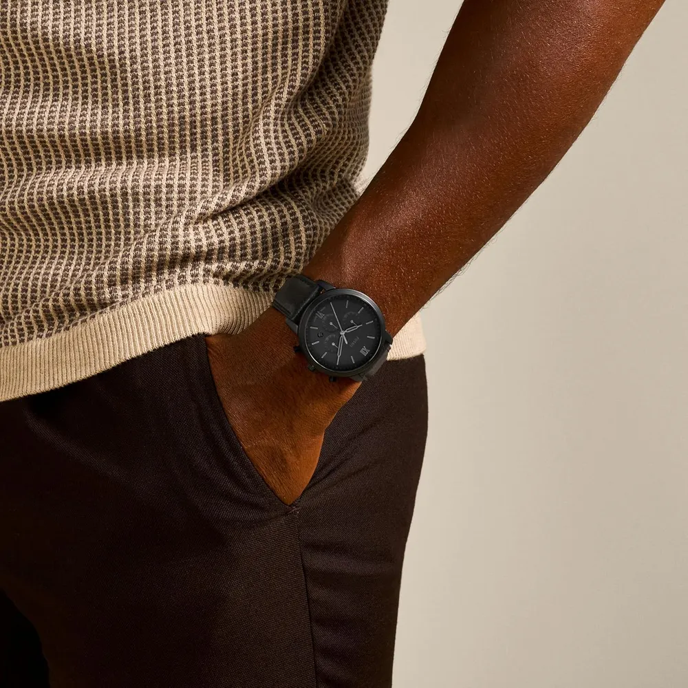 Fossil reloj cronógrafo Neutra de cuarzo para hombre, acero y cuero | Negro