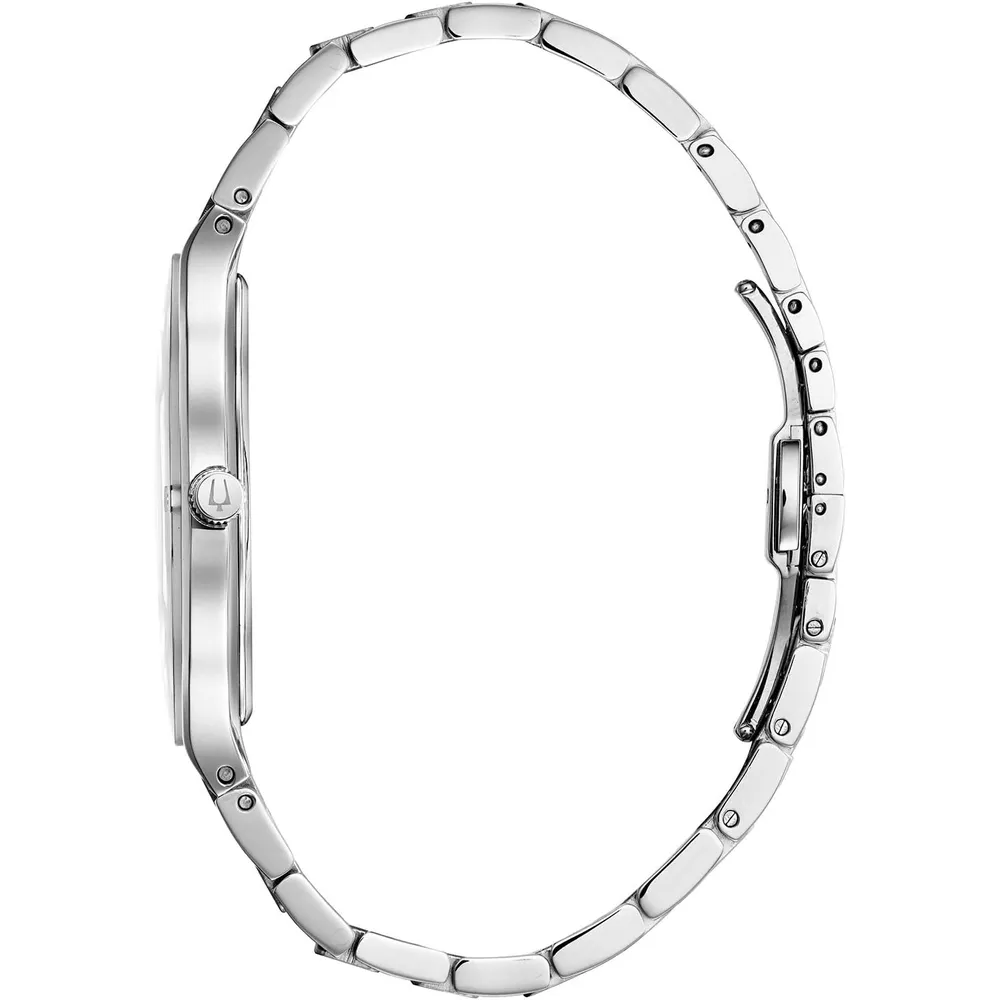 Bulova reloj Modern Millenia hombre cuarzo 3 agujas cristal diamantes | Plata