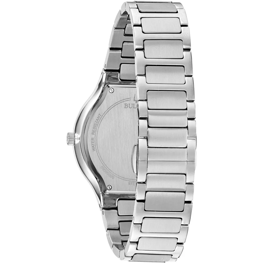 Bulova reloj Modern Millenia hombre cuarzo 3 agujas cristal diamantes | Plata