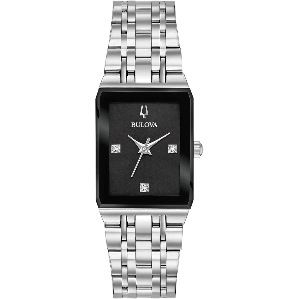 Bulova reloj Quadra Diamond mujer acero inoxidable cuarzo 3 agujas | Plata