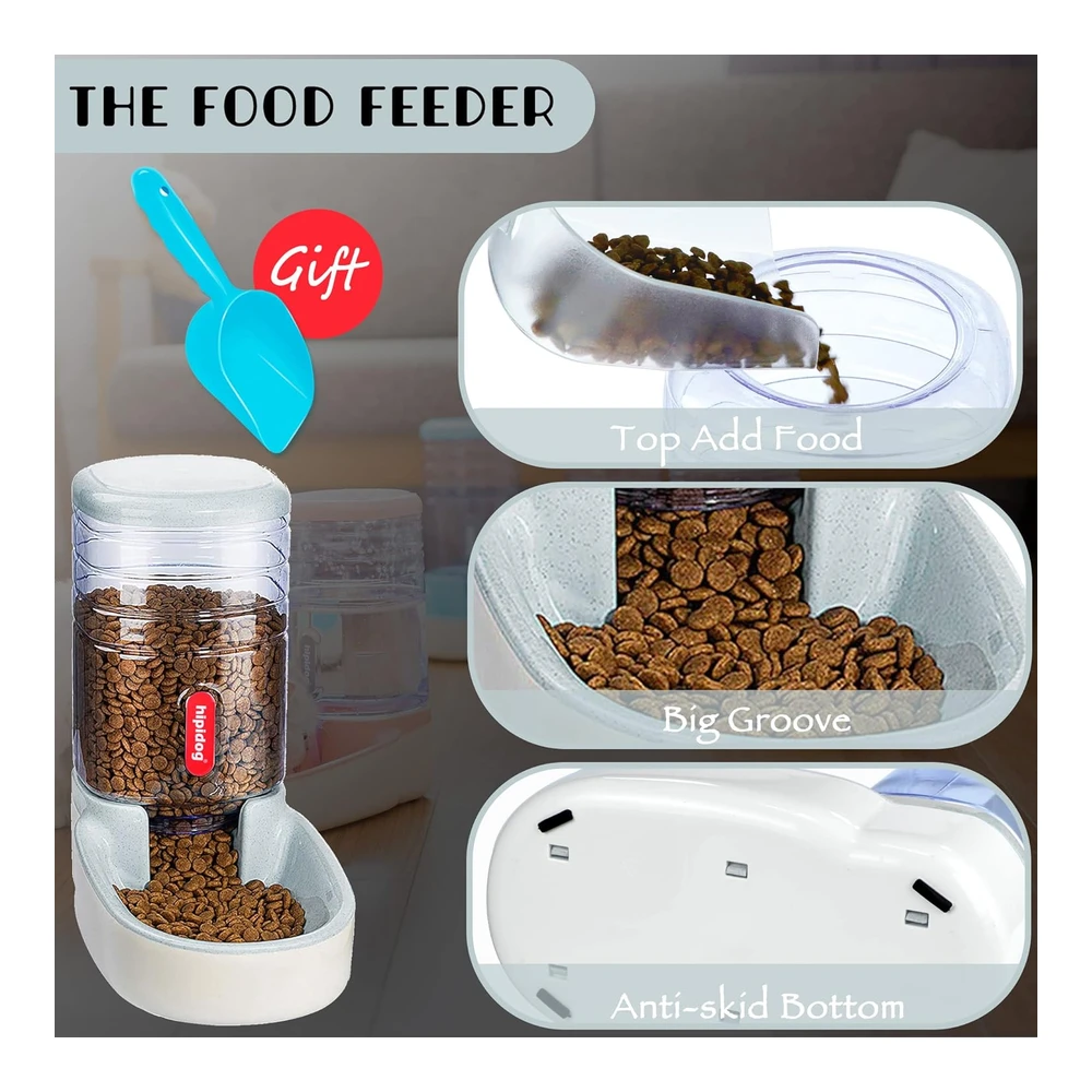 Dispensadores Automático de Comida y Agua para Mascotas Pequeñas y Medianas - Dispensador de Comida y Dispensador de 1 Galón (3.8 Litro) de Agua - Suministros de Viaje - para Perros - Gatos y Mascotas