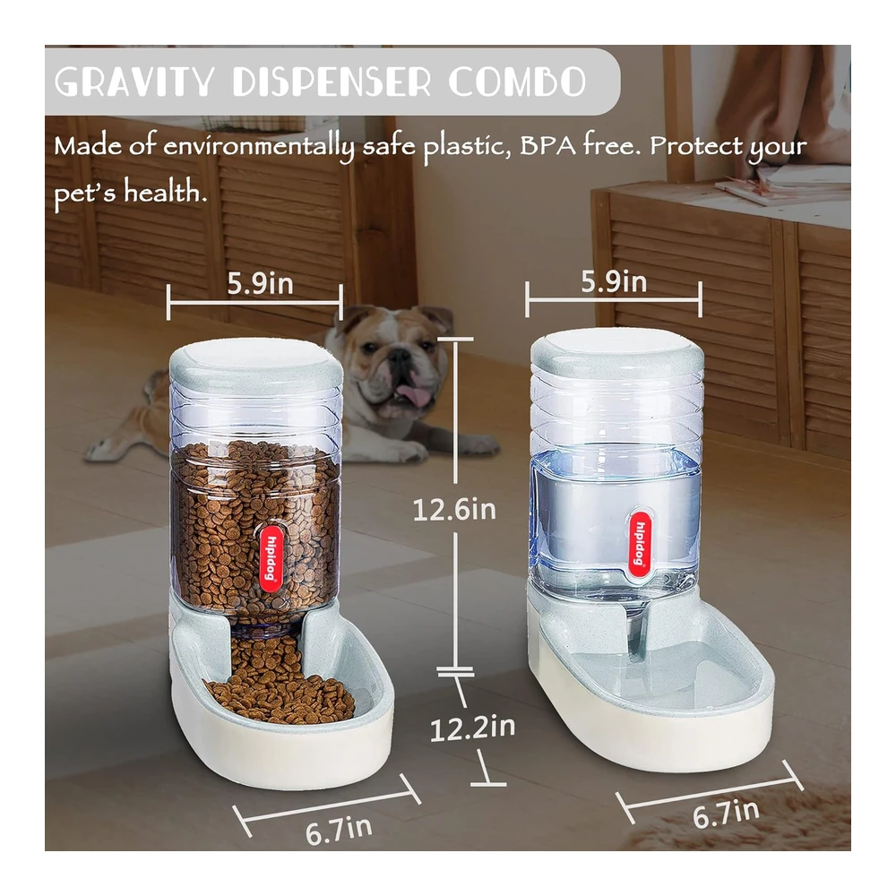 Dispensadores Automático de Comida y Agua para Mascotas Pequeñas y Medianas - Dispensador de Comida y Dispensador de 1 Galón (3.8 Litro) de Agua - Suministros de Viaje - para Perros - Gatos y Mascotas