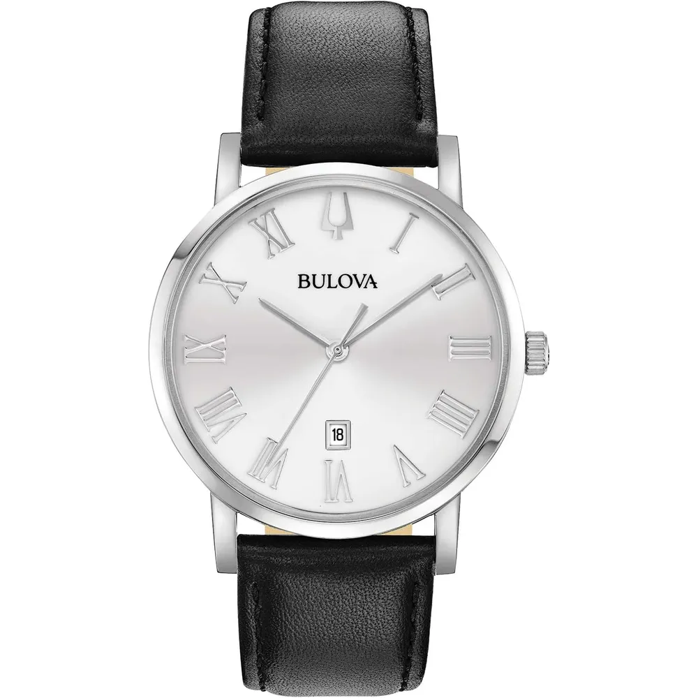 Bulova reloj clásico hombre cuarzo 3 agujas calendario correa cuero | Negro
