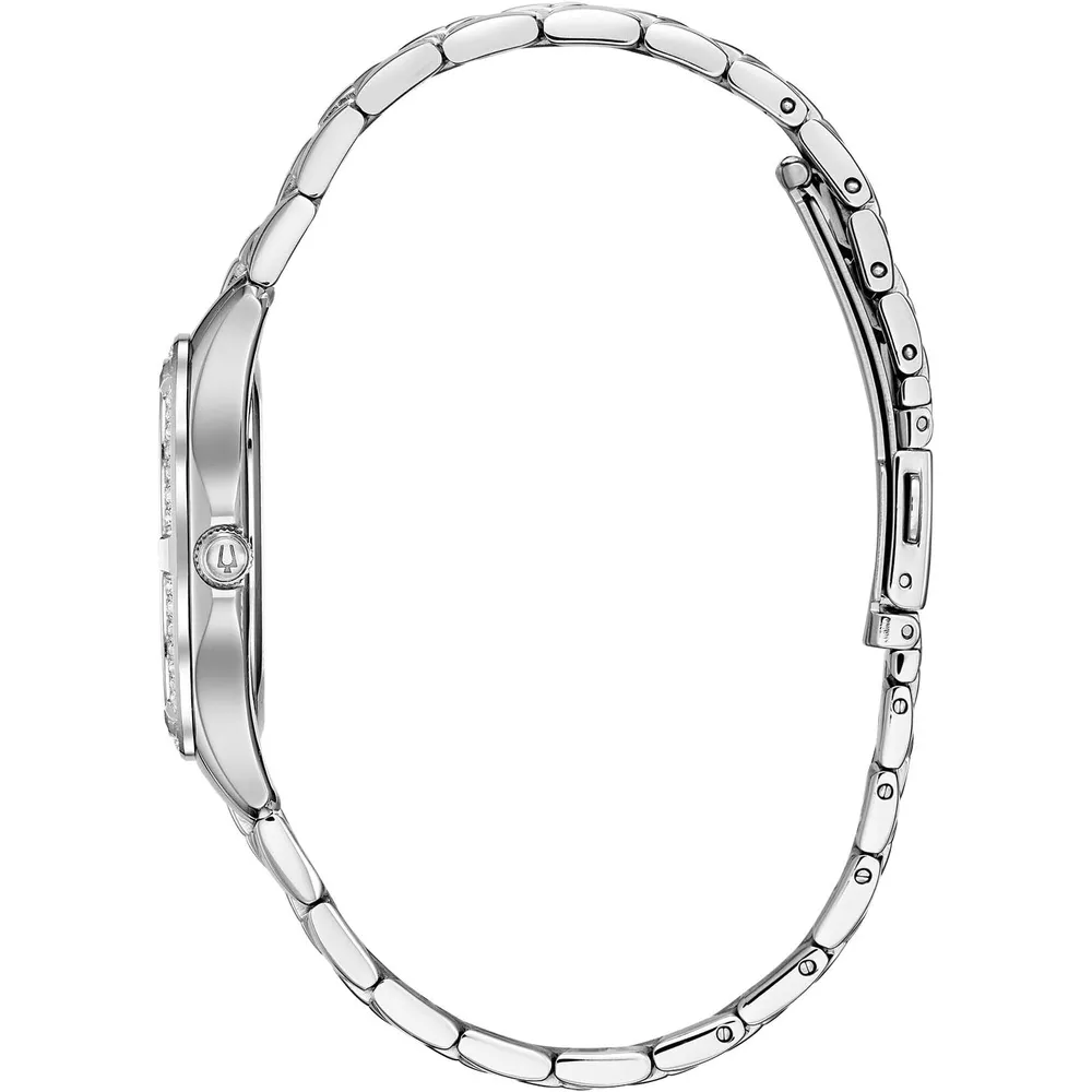 Bulova reloj clásico cuarzo mujer acero inoxidable cristales dos agujas nácar | Plata