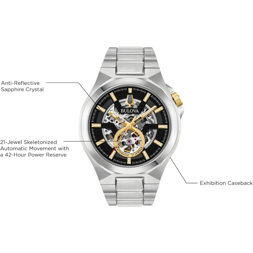 Bulova 98A224 reloj automático Maquina para hombre con apertura en la esfera | Plateado