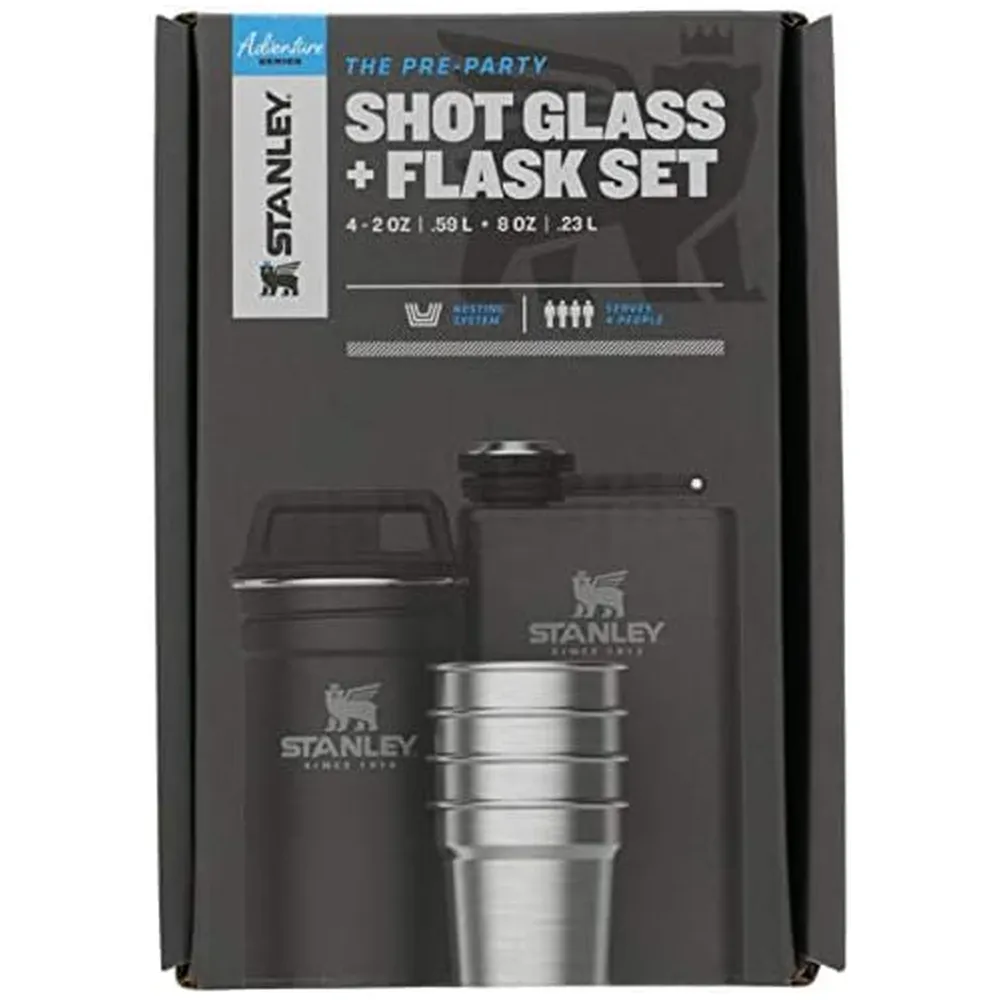 Stanley Adventure Pre-Party Flask con juego de vasos de chupito | Black Mate