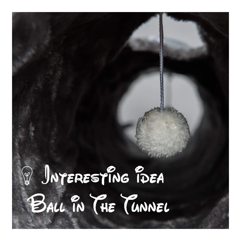 Luckitty Túnel Geométrico Recto para Gatos con Interior de Felpa Túnel Plegable con Bolas para Conejos Gatitos y Perros | Gris