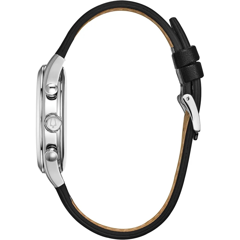 Bulova reloj clásico hombre cronógrafo 6 agujas de cuarzo acero correa cuero | Negro