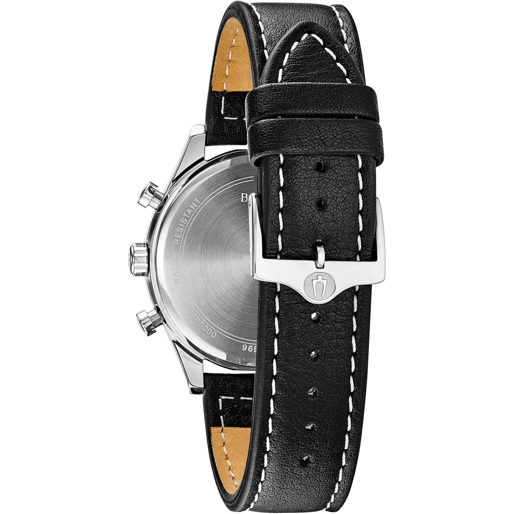 Bulova reloj clásico hombre cronógrafo 6 agujas de cuarzo acero correa cuero | Negro