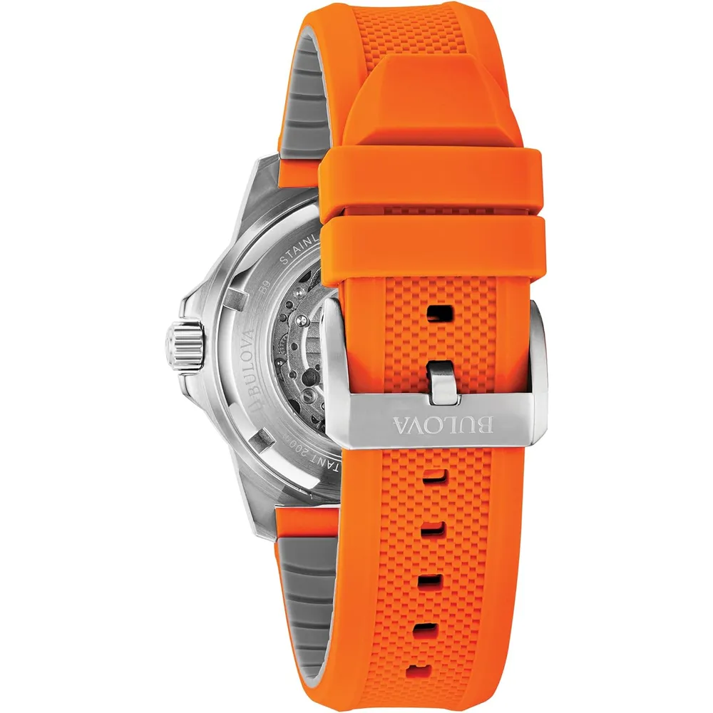 Bulova 98A226 reloj automático Marine Star Series A con correa naranja | Plateado