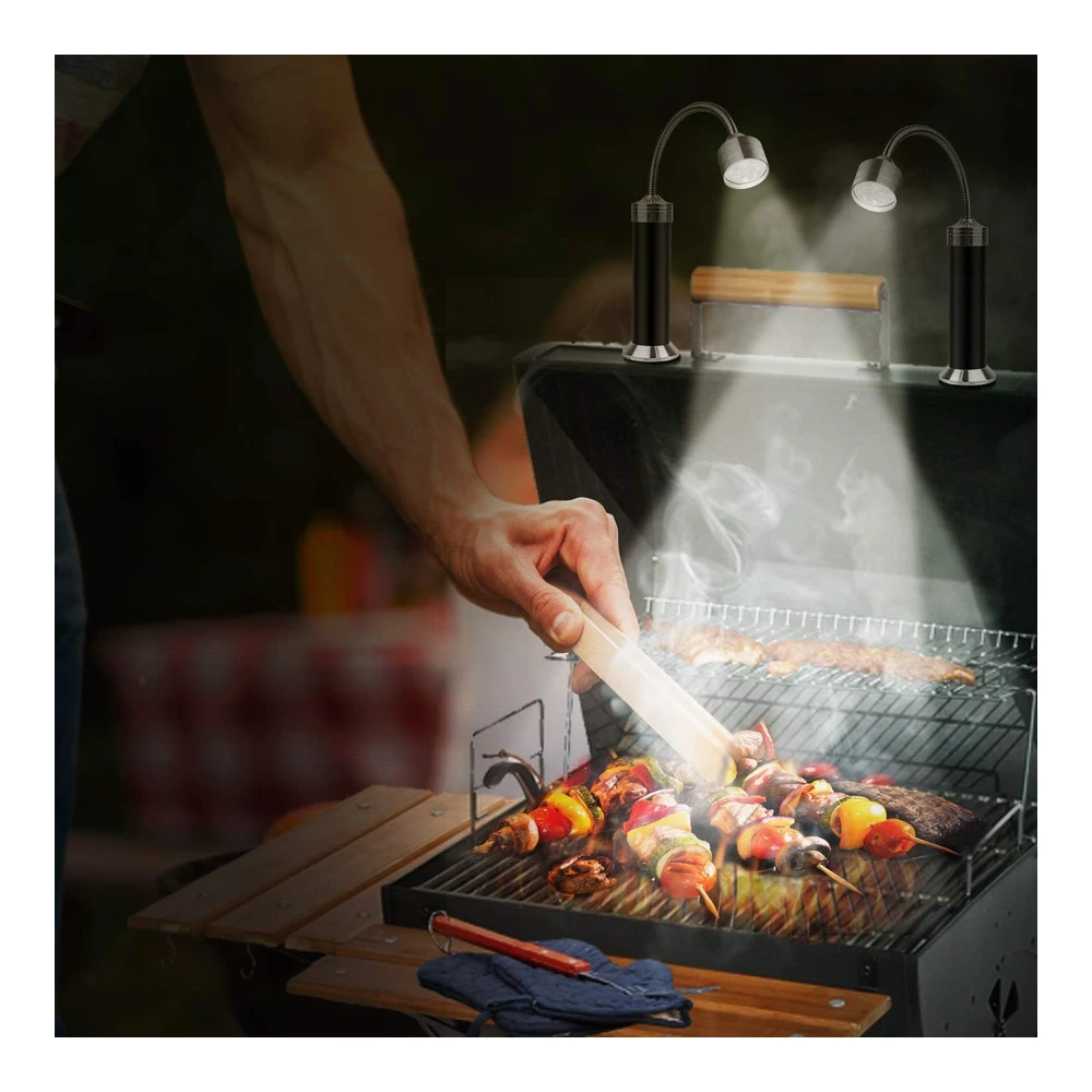 Kosin - Luces Led para Parrilla de Asador con Base Magnética - Muy Brillantes - Cuello de Ganso Flexible de 360 Grados - Resistente a La Intemperie - Baterías Incluidas - Paquete de 2