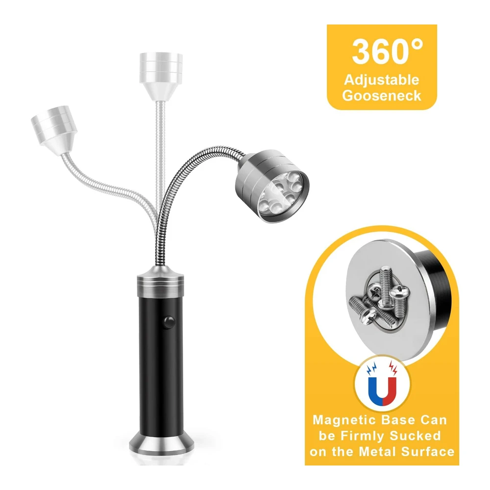 Kosin - Luces Led para Parrilla de Asador con Base Magnética - Muy Brillantes - Cuello de Ganso Flexible de 360 Grados - Resistente a La Intemperie - Baterías Incluidas - Paquete de 2