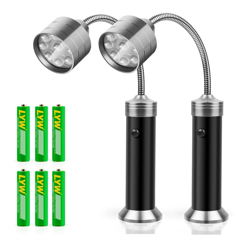 Kosin - Luces Led para Parrilla de Asador con Base Magnética - Muy Brillantes - Cuello de Ganso Flexible de 360 Grados - Resistente a La Intemperie - Baterías Incluidas - Paquete de 2