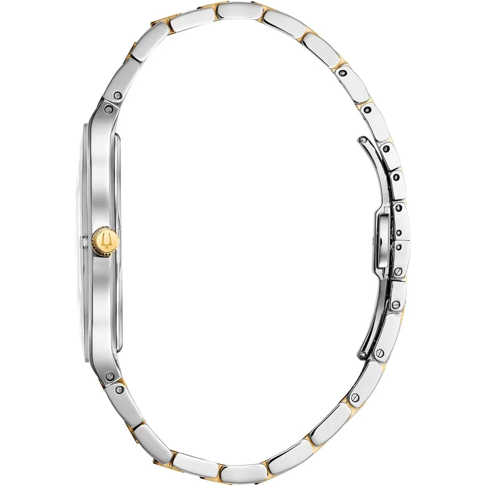 Bulova reloj Modern Millenia hombre cuarzo 3 agujas cristal diamantes | Oro/Plata/azul
